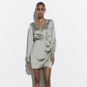 Zara Wrap Front Satin Effect Dress size M